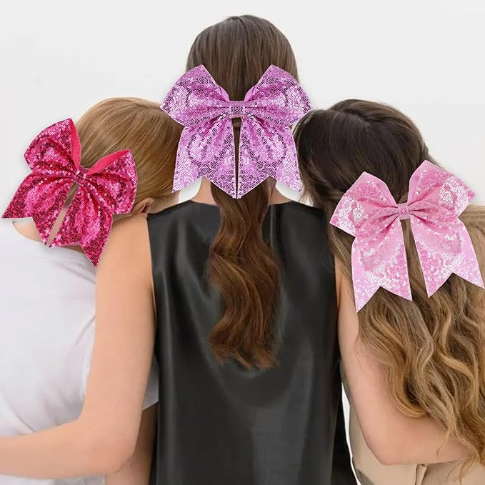 Large Big 7 Inch Glitter Bow Clip Sequin Bling Party Hair Accessories for Women Teens Girls Kids 1 Pcs (Hot Pink)