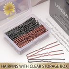 100PCS 2.4Inch U Shaped Hair Pins Black,Brown Bobby Pins for All Hair Types,Hair Pins for Women,Pain-Free U Pins for Buns With Box（Black+Brown）