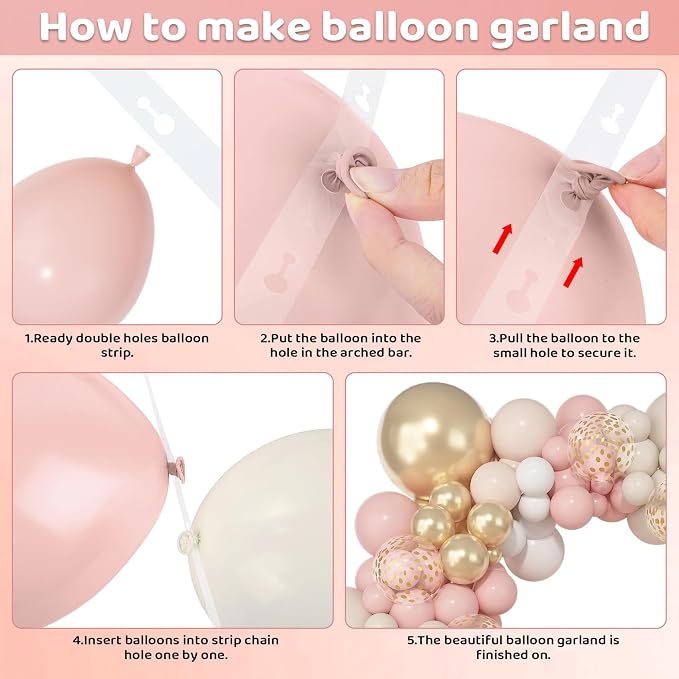 Amandir 153pcs Dusty Pink and Gold Balloon Garland Arch Kit Different Sizes | - Image 3