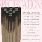 PINKPEARL Clip in Hair Extensions Real Human Hair #2/6/18 Balayage Dark Brown to Chestnut Brown and Ash Blonde 7pcs 120g 16inch Ombre Remy Human Hair Extensios Clip ins(#2/6/18-16)