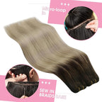 YoungSee Weft Hair Extensions Human Hair Ombre Blonde Sew in Extensions Balayage Human Hair Extensions Sew in Brown Ombre Golden Blond Mix Platinum Blonde Dyable Remy Hair 20Inch 100G