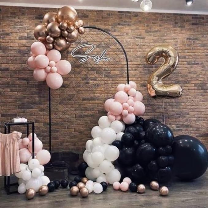 60 PCS Black and Pink Balloons, Retro Dusty Pink Ivory Sand White Black Latex - Image 7