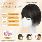 NAYOO Hair Toppers for Women Real Human Hair, 360° Cover Clips in Full Fringe Fake Bangs Hair Pieces for Women Girls Daily Wear(Brown Black)