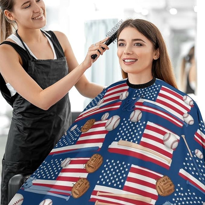 Hair Dressing Gown Cape Baseball Sport American Flag Hair Cutting Cloak, Adjustable Salon Cape Apron for Barbers, Easy Clean
