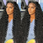 34 Inch Deep Wave Lace Front Wigs Human Hair 13x6 HD Lace Frontal Wigs for Women 200% Density Deep Curly Human Hair Wigs Pre Plucked with Baby Hair Glueless Wigs Natural Color
