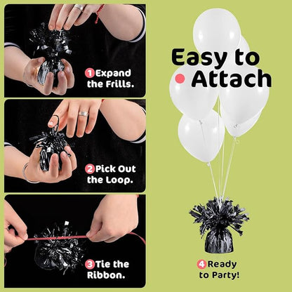 Black Balloon Weights, Heavy Balloon Weight Pack of 12 Metallic Foil Weights - Image 5