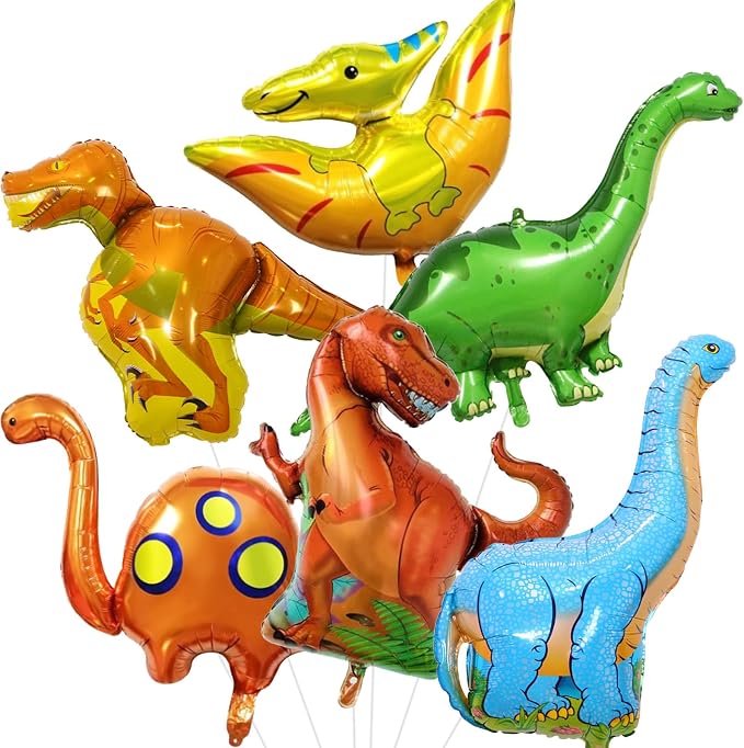 Dinosaur Foil Balloons Set, 6 Pieces Large Dinosaur Mylar Helium Balloons by Lingqiang