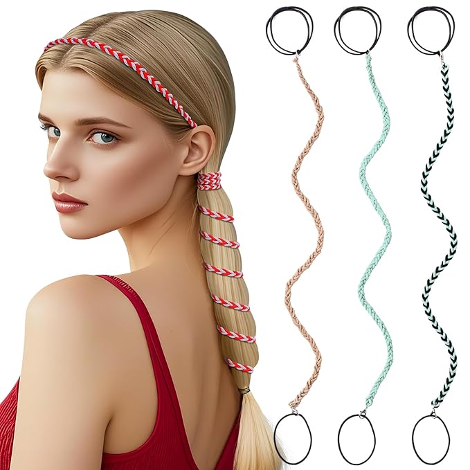 3 Packs Ponytail Holders Hair Ties for Women, Spiral Pony Tails Elastic Braided Hair Holders for Gym Swimming Sports (3pcs25"colorful27)
