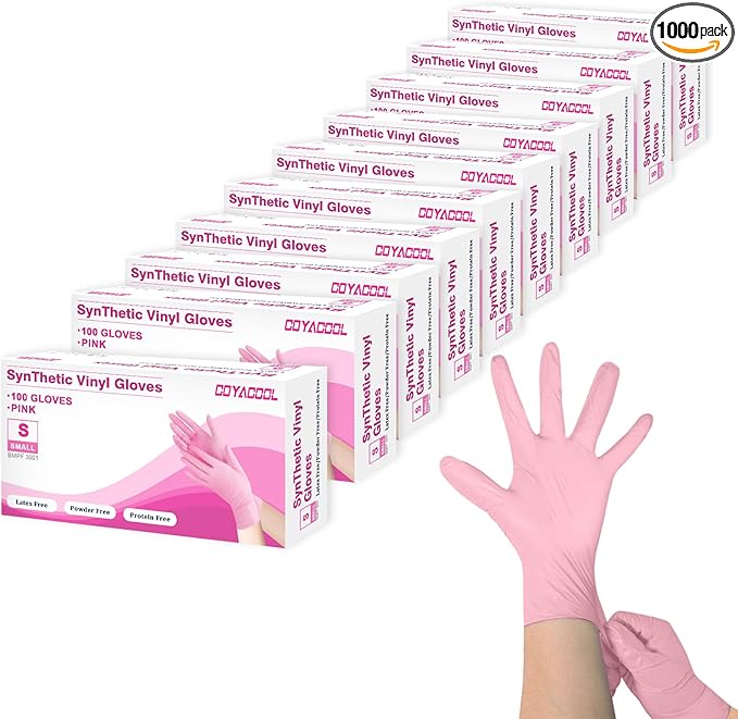 Disposable Gloves Small, Nitrile and Vinyl Blend Material Gloves, Latex Free 4 Mil 1000 Pc Food Grade Glove for Cleaning, Food Prep, Hair Dye, Tattoo, Pink