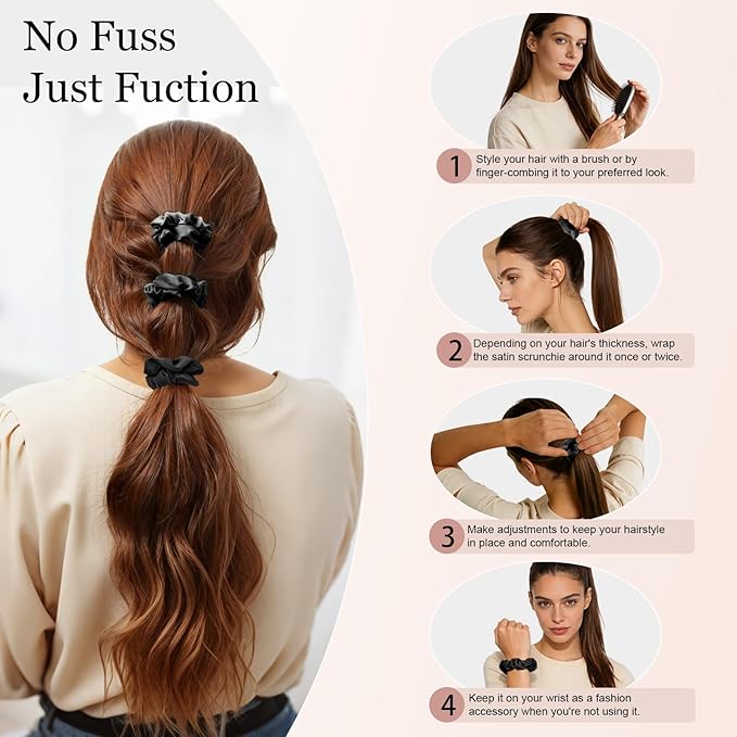 Satin Scrunchies for Women – 8PCS Blush & Brown Silk Hair Ties Set – No Crease, Frizz-Free, Gentle Elastic Hair Bands, Soft & Stylish Everyday Hair Accessories Gifts
