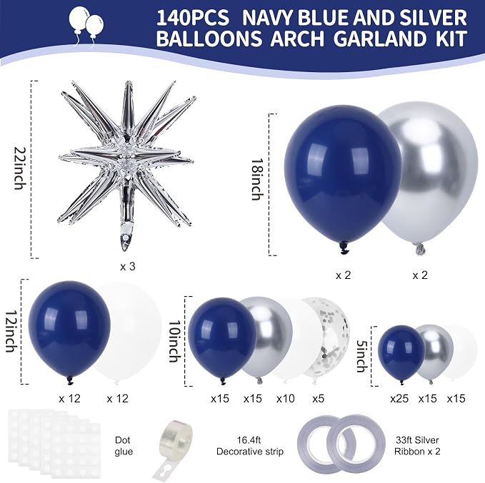 RUBFAC Blue and Silver Balloon Arch Kit - Image 2