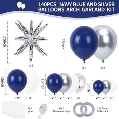 RUBFAC Blue and Silver Balloon Arch Kit - Image 2