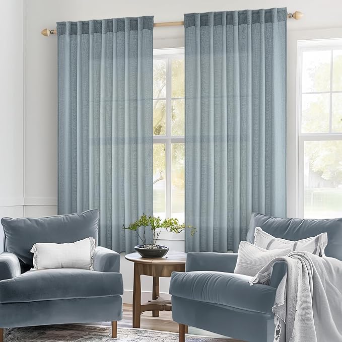 MIULEE Dusty Blue Linen Curtains 52x63 Inch 2 Panel - Image 2