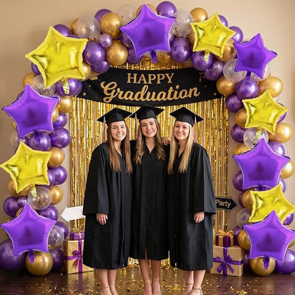 TONIFUL 15 Pack Purple and Gold Star Foil Balloons | 18 Inch Mylar Star Balloons - Image 3