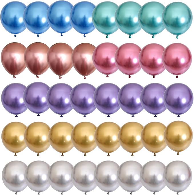 Metallic Balloons, 12 Inch Rainbow Chrome Balloons - Image 7