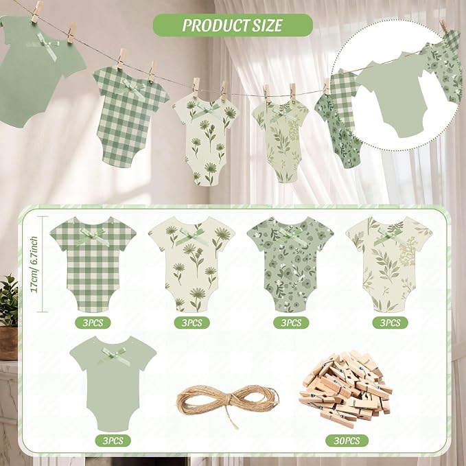 Frienda Baby in Bloom Paper Banner Baby Shower Sage Green Paper Bodysuit Dress - Image 2