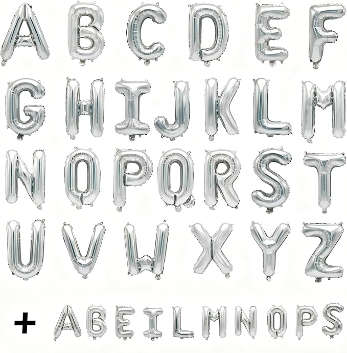 36 Pcs Silver Letter Balloons, Custom A-Z Set - Image 2