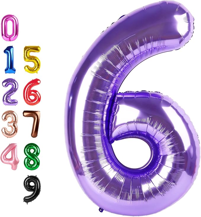Number Balloons Purple 6 Balloon 40 inch by Enyeopd