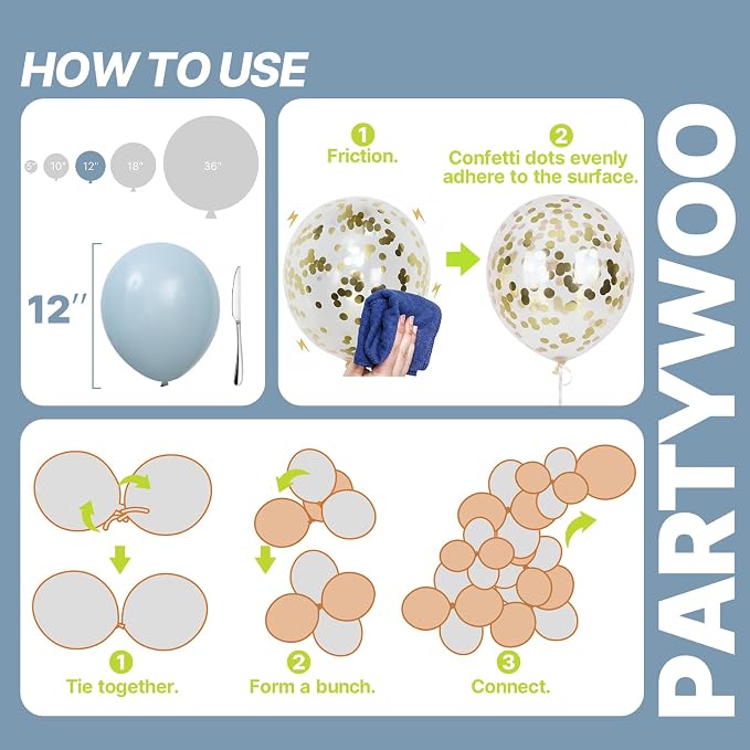 PartyWoo Dusty Blue Balloons 66pcs Pack Light Blue Latex Balloons | Baby Slate - Image 5