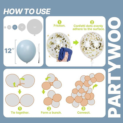 PartyWoo Dusty Blue Balloons 66pcs Pack Light Blue Latex Balloons | Baby Slate - Image 5