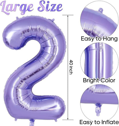 Purple Number 2 Balloon 40 Inch, Big Large Foil Helium Number Balloons - Image 3