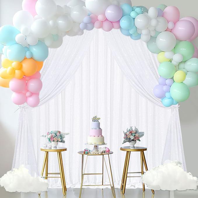White Sequin Backdrop Curtains 2 Pcs 5FTx10FT Glitter Background Sparkly Party - Image 2