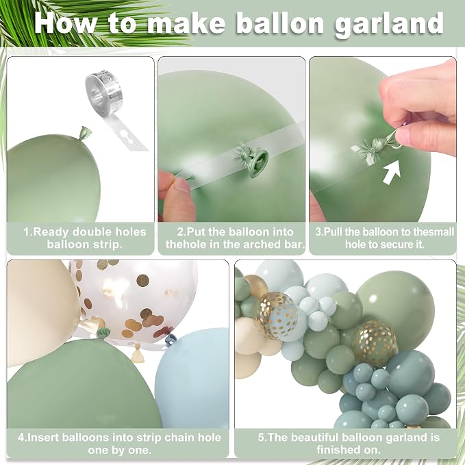Amandir 173Pcs Dusty Blue Green Balloon Garland Arch Kit | Haze Fog Blue Ash - Image 4
