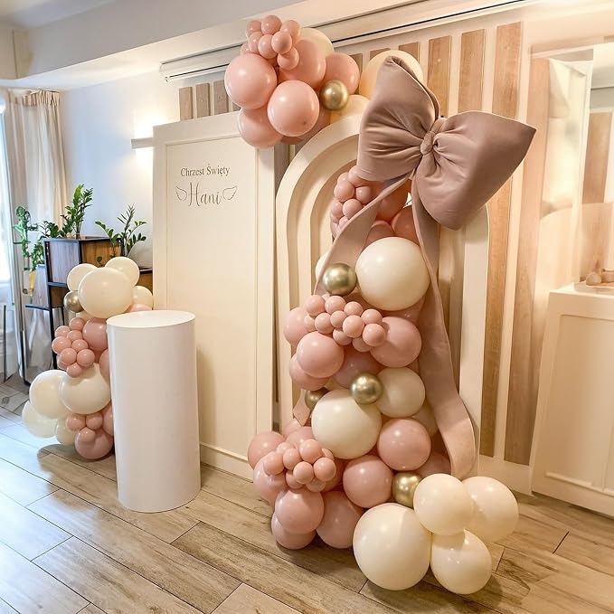 Dusty Pink Balloon Arch Kit, Boho Retro Blush Pink Champagne Gold White Latex - Image 7