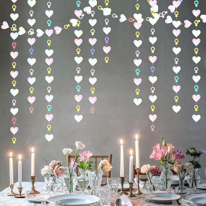 Engagement Bachelorette Party-Decorations Iridescent Heart-Ring Garland - 52Ft - Image 5