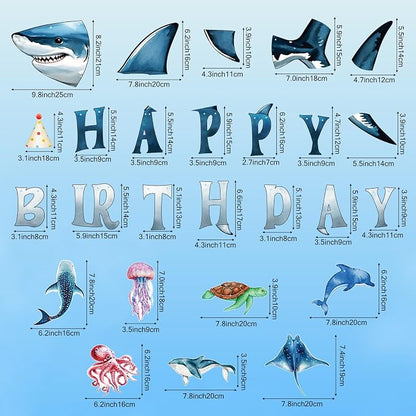 Shark Happy Birthday Banner Shark Garland Ocean Animals Party Decorations - Image 3