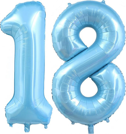 Pastel Blue 18 Balloon Number, Light Blue 18 Balloons by BBPOOL
