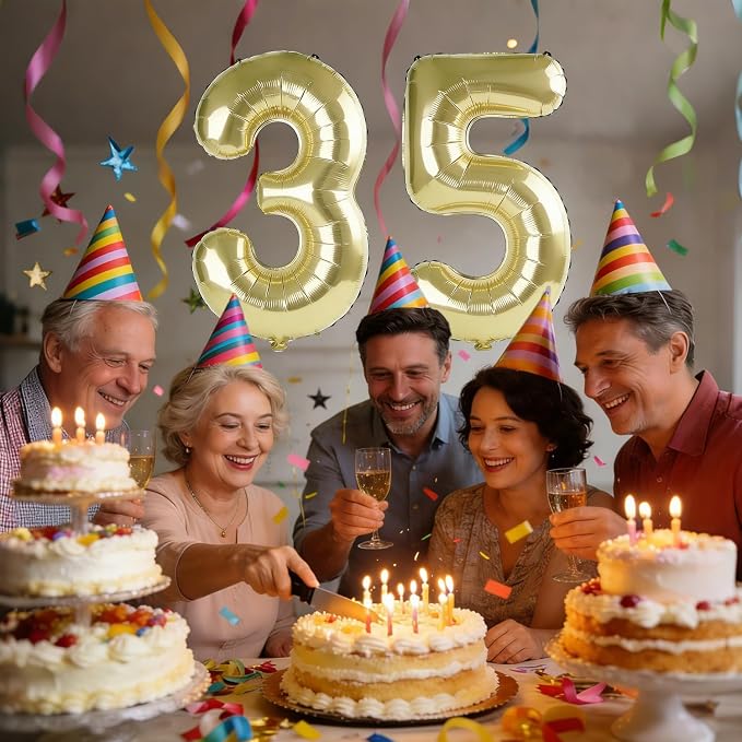 40 Inch Number 35 Balloons for 35th Birthday Party Decorations, 0-100 Champagne - Image 2