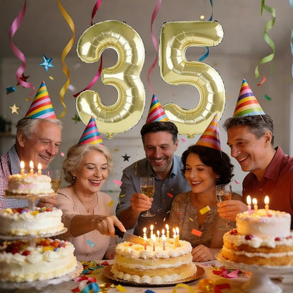 40 Inch Number 35 Balloons for 35th Birthday Party Decorations, 0-100 Champagne - Image 2