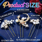Kilshye Rhinestone Bridal Hair Pins Gold Pearl Wedding Hair Accessories Star Hair Pieces for Women (Pack of 3)