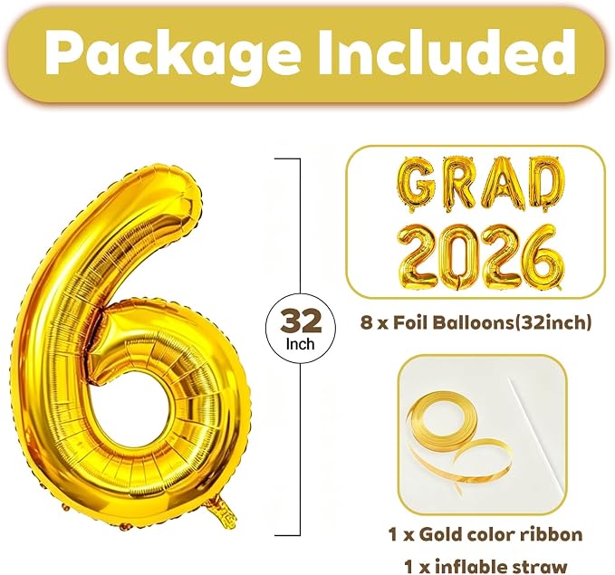 32 Inch Graduation Balloons, Large Foil Mylar 2026 Number and GRAD Letter - Image 2