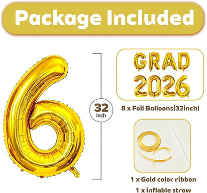 32 Inch Graduation Balloons, Large Foil Mylar 2026 Number and GRAD Letter - Image 2