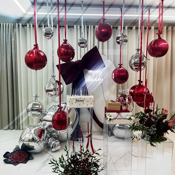 14 Pcs Burgundy Round Foil Balloons Halloween Maroon 4D Ball Balloons | - Image 4