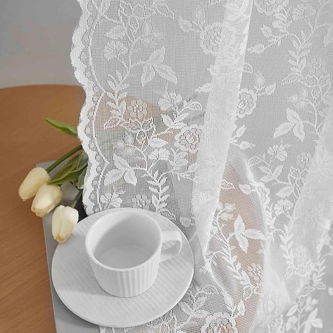 FINECITY White Floral Lace Curtains by FINECITY