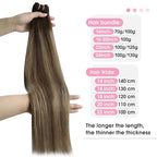 YoungSee 100g Weft Hair Extensions Human Hair Brown Balayage Sew in Hair Extensions Real Human Hair Dark Brown Mix Caramel Blonde Balayage Short Human Hair Weft Extensions 14In