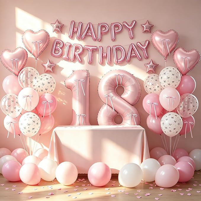 81Pcs Pink Happy 18th Birthday Decorations - Image 5