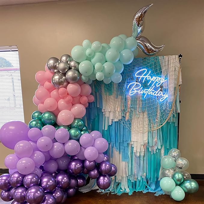 Mermaid Party Balloon Set, 60 Packs 12 Inches Metallic Purple Pink Green Blue - Image 5