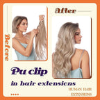 Full Shine Blonde Clip in Hair Extensions Highlights Human Hair Clip ins Ash Blonde Mix Bleach Blonde PU Clip in Hair Extensions Remy Hair 12 Inch 8 PCS 80 G