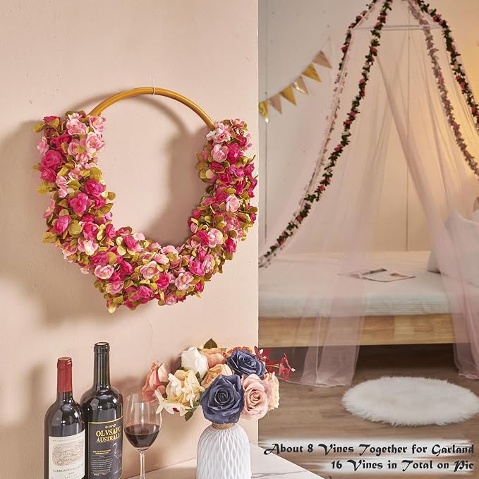 Artificial Flower Garland 6pcs 8.2ft Rose Vine Decor, Fall Purple Flower | - Image 3