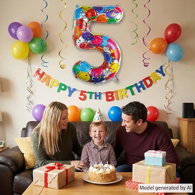 Rainbow Number 5 Balloon, 40 Inch Mylar Foil Balloons - Image 3