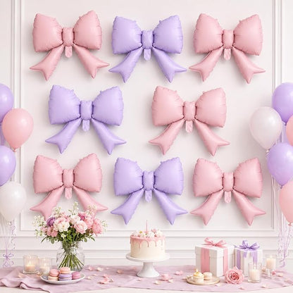 8Pcs Pink Purple Bow Foil Balloons, 21Inch Pink and Purple Bow Shaped Balloons - Image 5