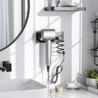 Tindbea Hair Dryer Holder + Curling Iron Holder,Blow Dryer Holder Wall Mount, Bathroom Hair Tool Organizer Rack for Universal Dryer Matte Black