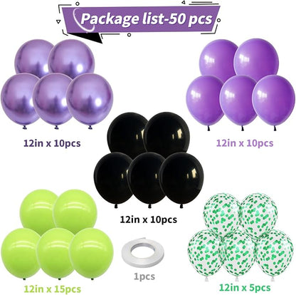 Purple and Green Balloons, 12 Inch Lime Neon Green Metallic Purple Black - Image 2