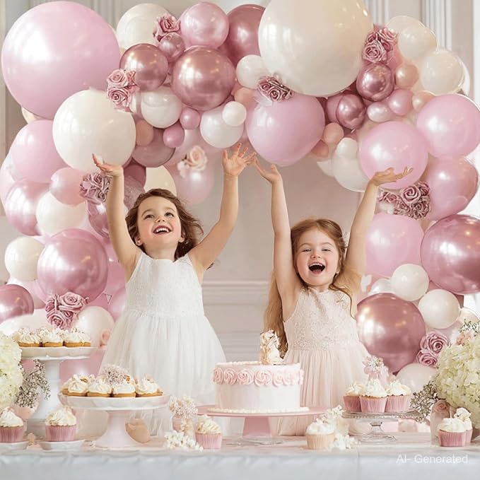 Pink and White Balloons Arch Kit, Double Stuffed, Party | Pearl Light Pink - Image 7