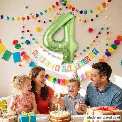 Light Green Number 4 Balloon 40 Inch, Shiny Metallic Foil Party Supplies | - Image 7