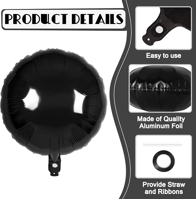 20 Pcs Black Round Shaped Balloons, 18 Inch Round Foil Balloon, Giant Round - Image 5